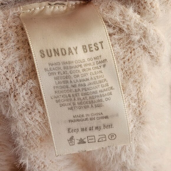 Sunday Best Light Pink Cream Faux Fur Cropped Long Sleeve Top Sz M - Picture 6 of 8